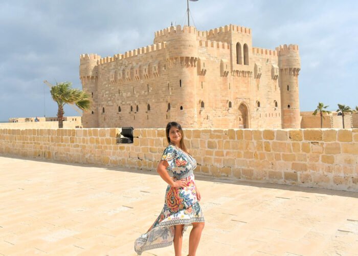 A wonderful picture of a girl in front of Qaitbay Citadel in Alexandria