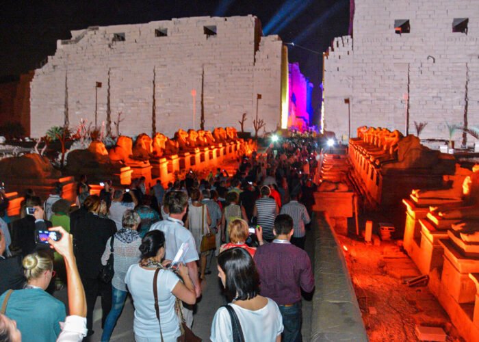 Great views of the visitors entering the Karnak temple from the light and sound show