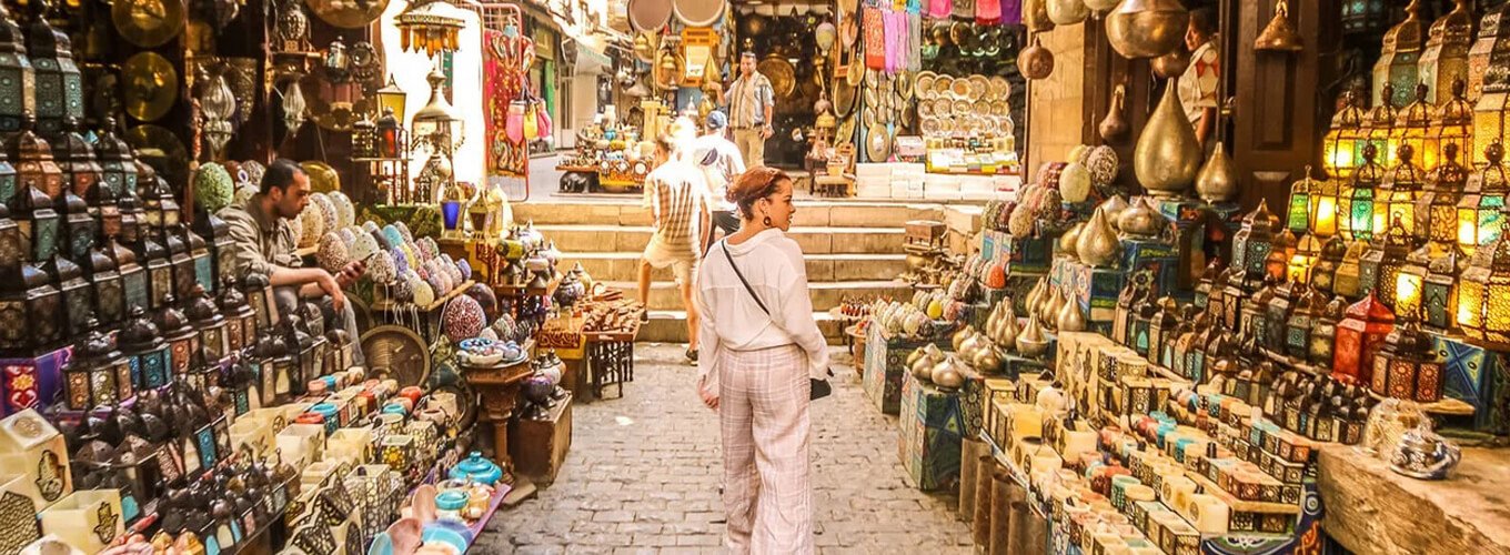 A wonderful photo of a tourist shopping in Khan El Khalili A wonderful photo of a tourist shopping in Khan El Khalili