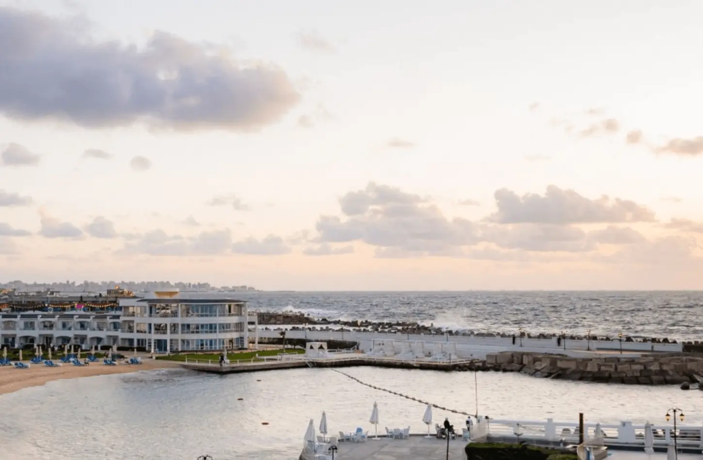 Luxury beachfront resort on the Mediterranean coast of Egypt, a relaxing stop included in our 5-day travel itinerary